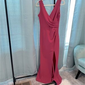 Magenta floor-length gown with leg slit, size S